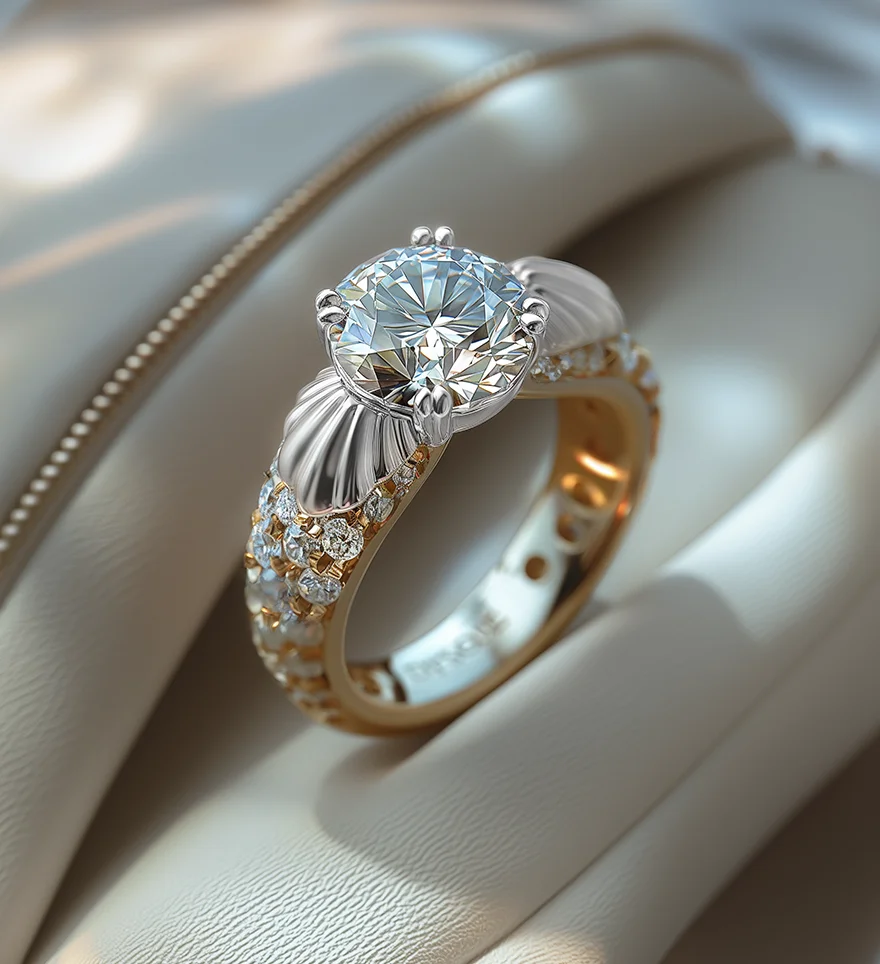 18K White And Yellow Gold Round Diamond Engagement Ring. Olertis 18K White And Yellow Gold Round Diamond Engagement Ring. Custom Engagement Rings. US