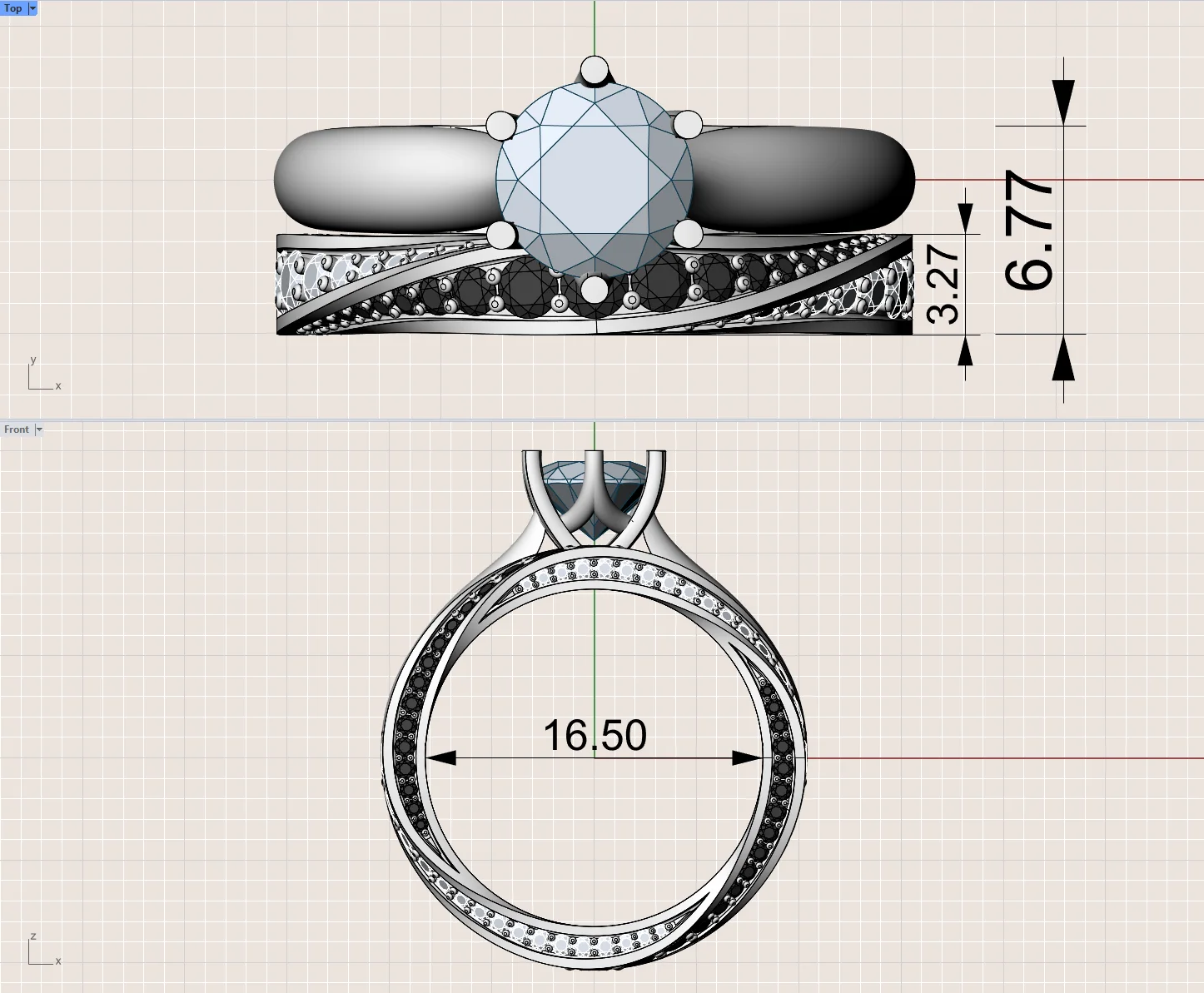Olertis CAD 3D Model of Custom Bridal Ring Set CAD 3D model of custom bridal ring set with dimensions and technical views