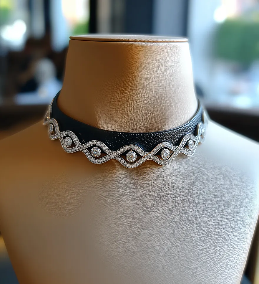 Sterling silver choker with leather band. US