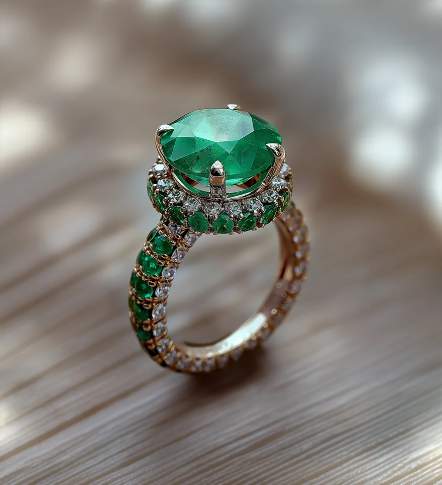 18K Rose Gold Emerald And Diamond Engagement Ring. Custom Emerald Engagement Rings. US