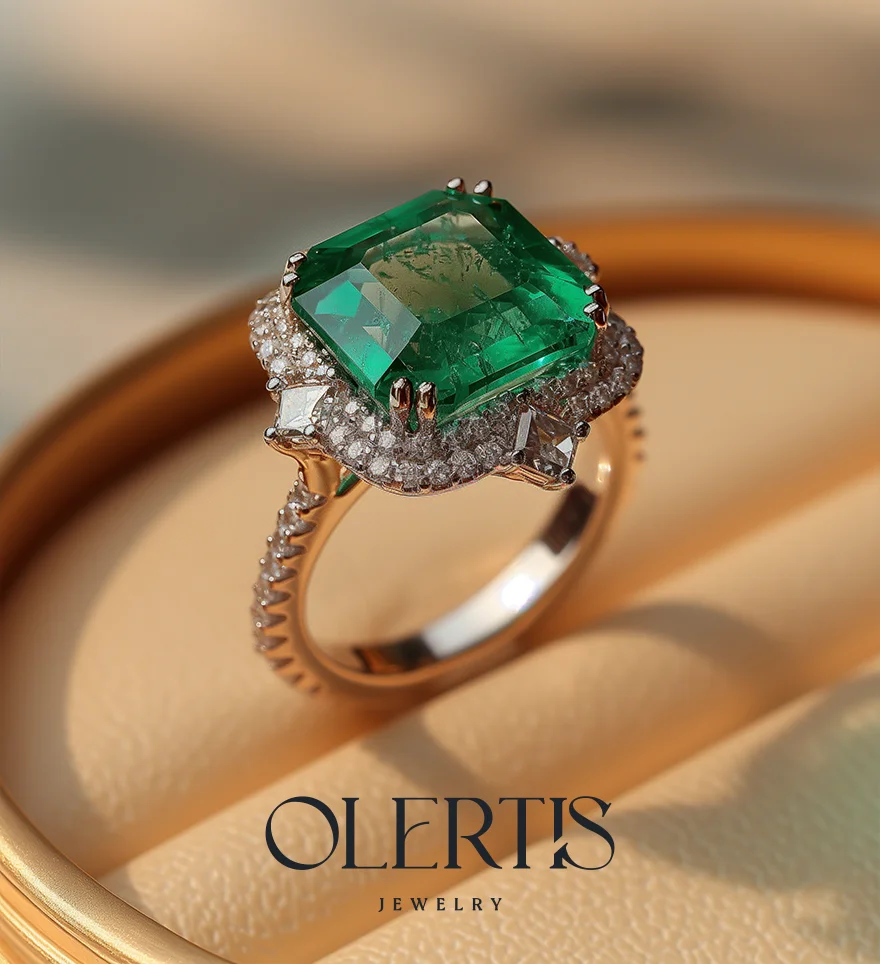 18K White Gold Octagon-Cut Emerald And Diamond Engagement Ring. Custom Emerald Engagement Rings. US