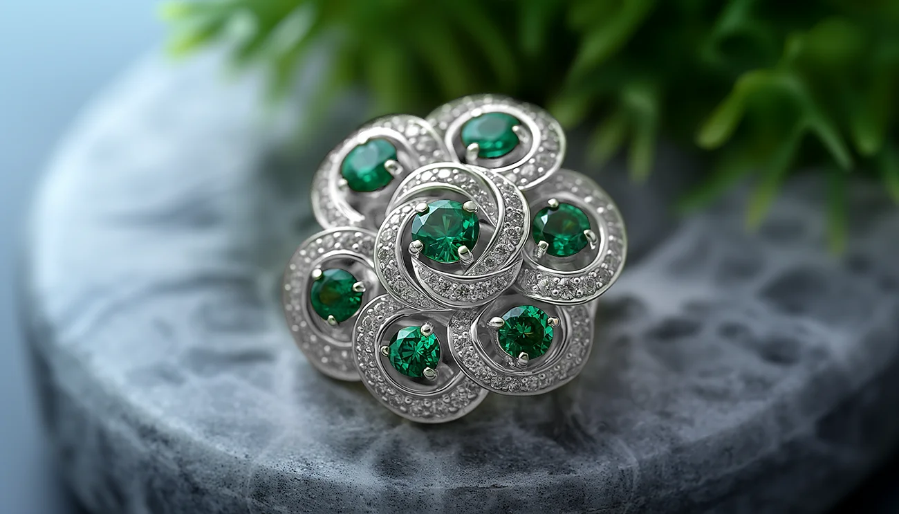 Diamond and Emerald Brooch | Olertis | US