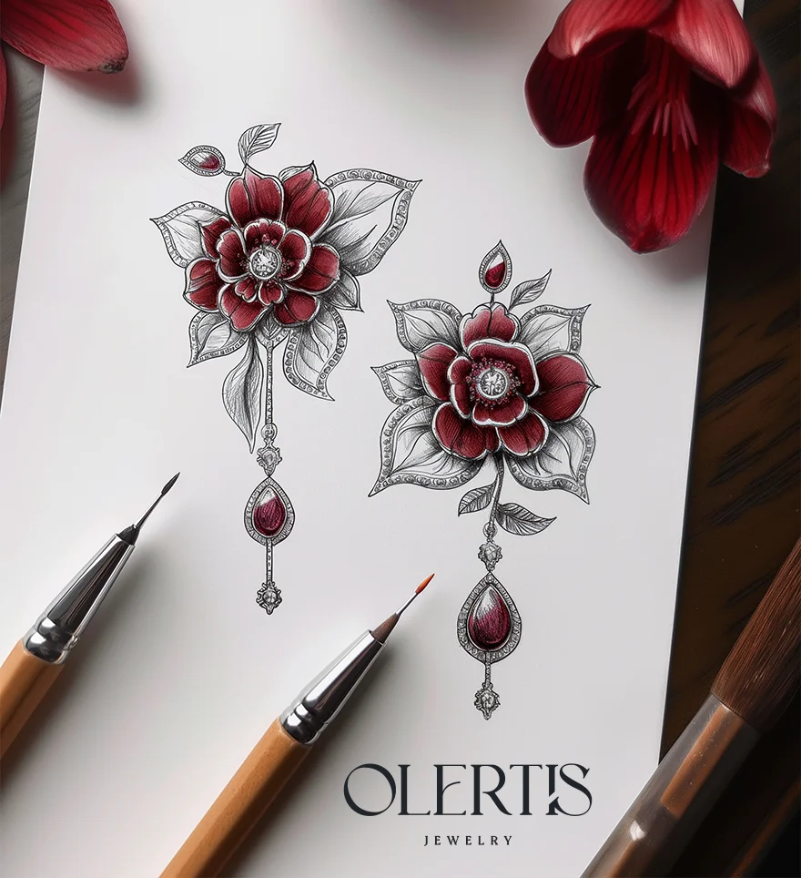 Custom floral design jewelry sketches. Jewelry drawings. US