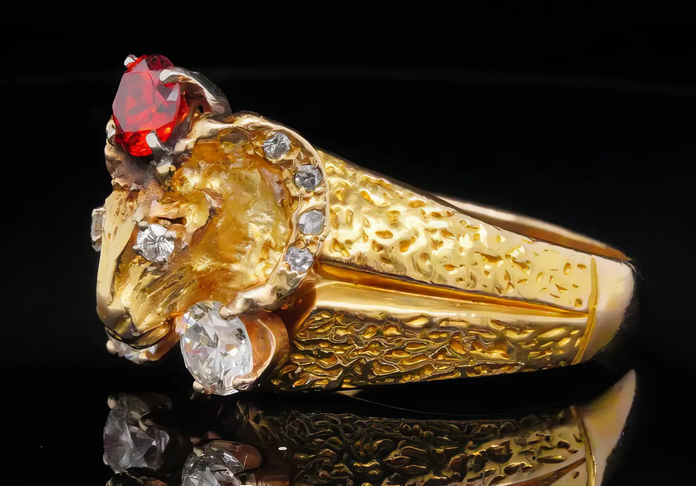 Yellow Gold Diamond and Spinel Elvis Prestley's Ring with Capricorn head. Presley's Capricorn Ring Misses Mark at High-Profile Auction. US