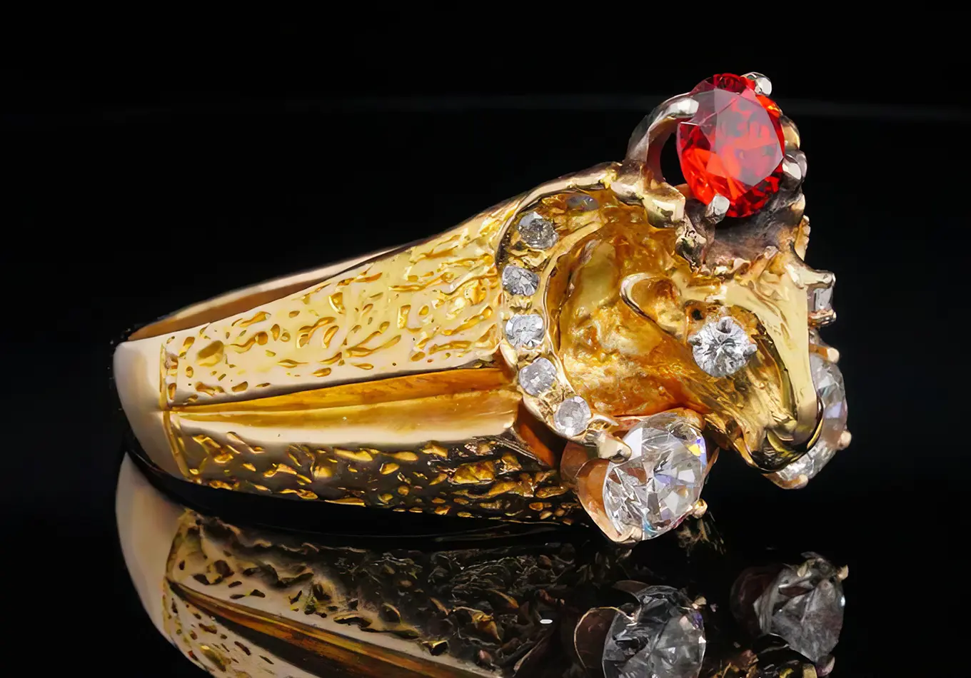 Diamond and Spinel Elvis Presley's Ring with Capricorn head made of yellow gold. Presley's Capricorn Ring Misses Mark at High-Profile Auction. US