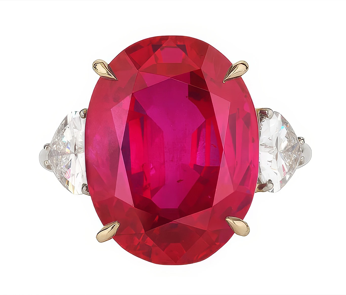 Top view of 17.97-carat Burmese ruby and diamond ring. Phillips Geneva Sale to Feature 6M Dollars Blue Diamond, Rare Emeralds, and Ruby Masterpieces. US