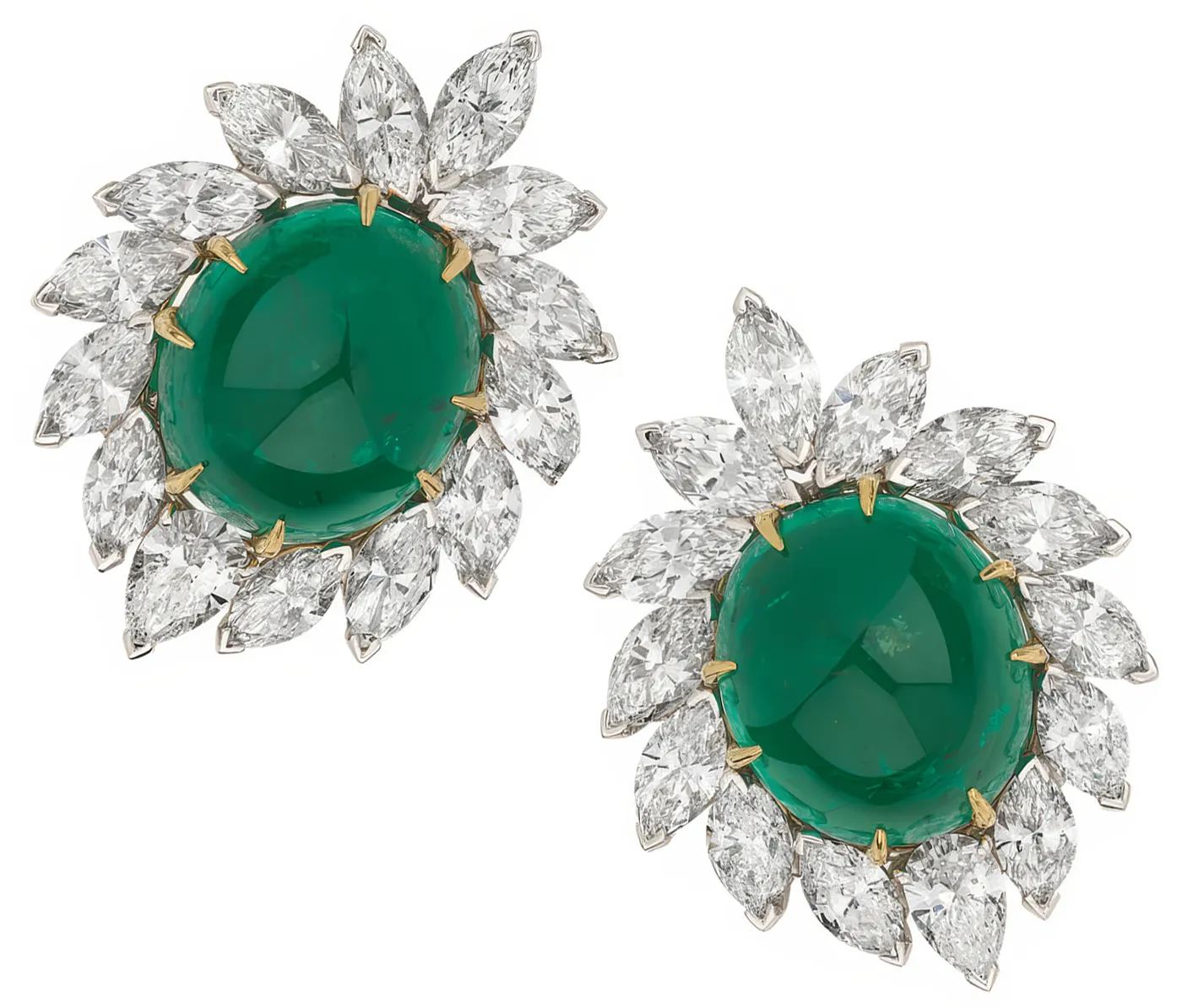 18.92 and 19.08-carat Van Cleef Arpels emerald earrings with marquise diamonds. Phillips Geneva Sale to Feature 6M Dollars Blue Diamond, Rare Emeralds, and Ruby Masterpieces. US