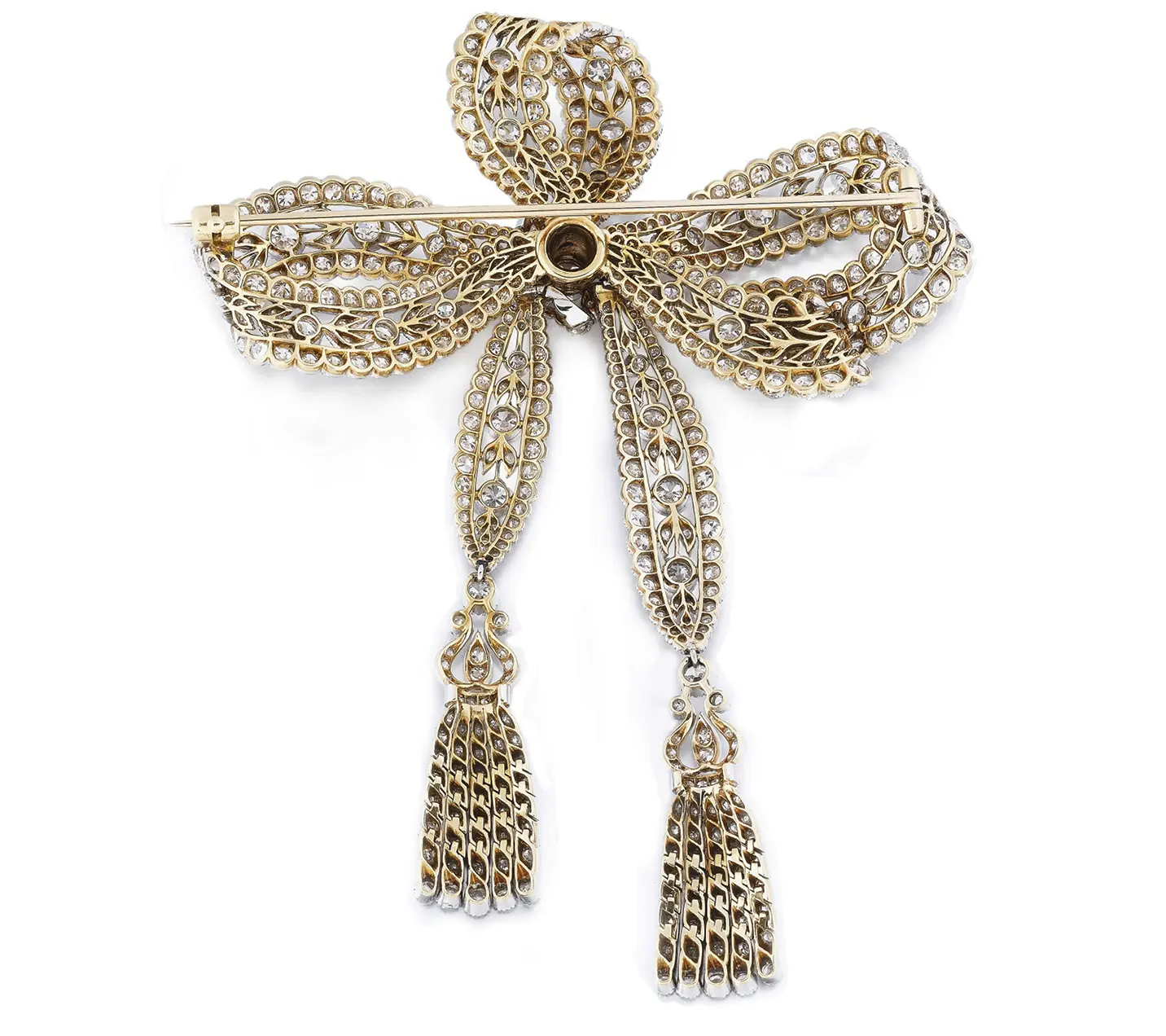 Yellow gold diamond brooch with a bow design and brass pin. Historic Jewelry Auction Astounds Everyone with Shirley Bassey s Glamorous Collection. US