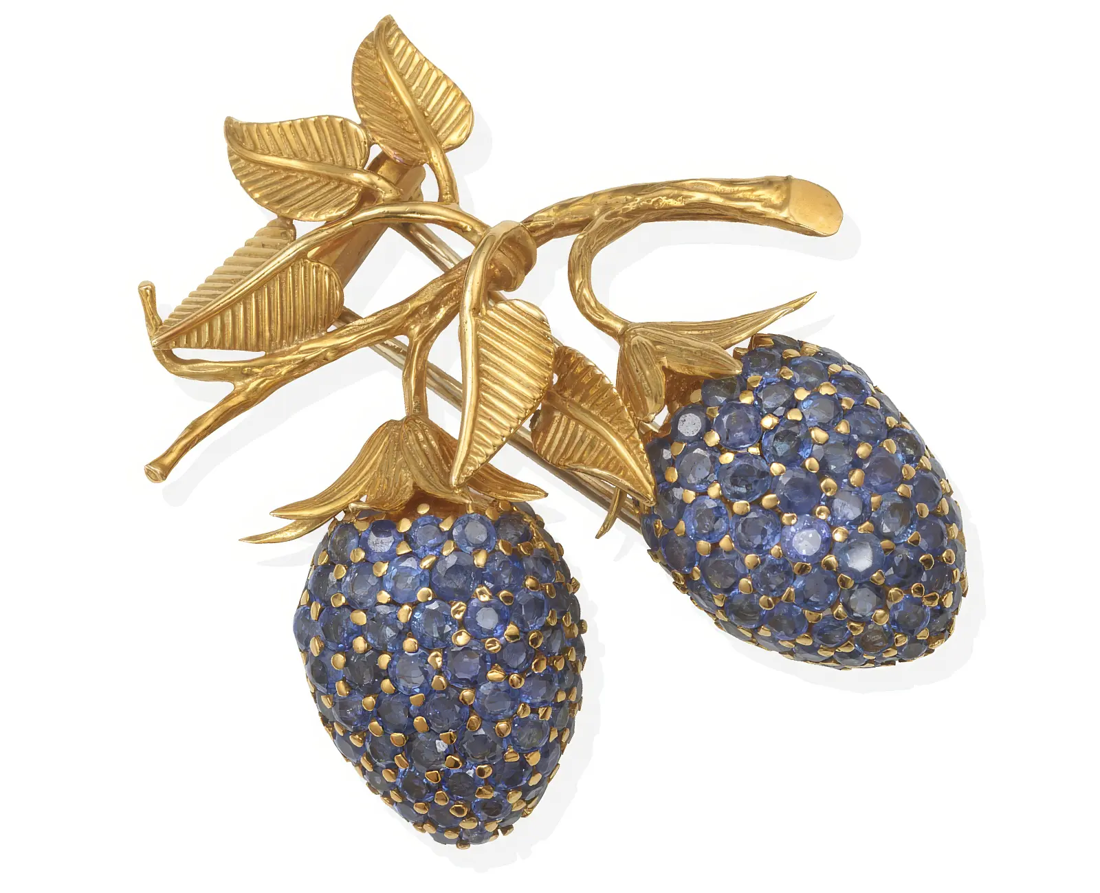 An antique 18K yellow gold blue sapphire berry brooch by Tiffany Co. A Superb Dianne Feinstein s Jewelry Sale Impresses Bonhams. US