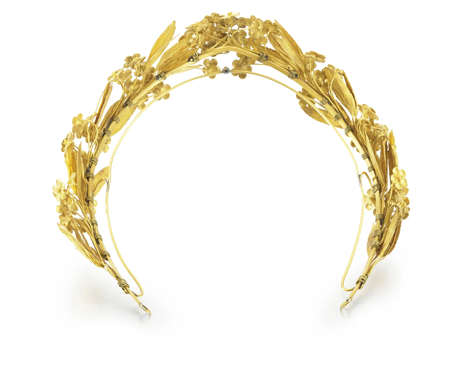 Top view of Castellani gold tiara flowering laurel wreath. Sotheby’s Geneva to Present Rare Vintage Jewels on November 13. US