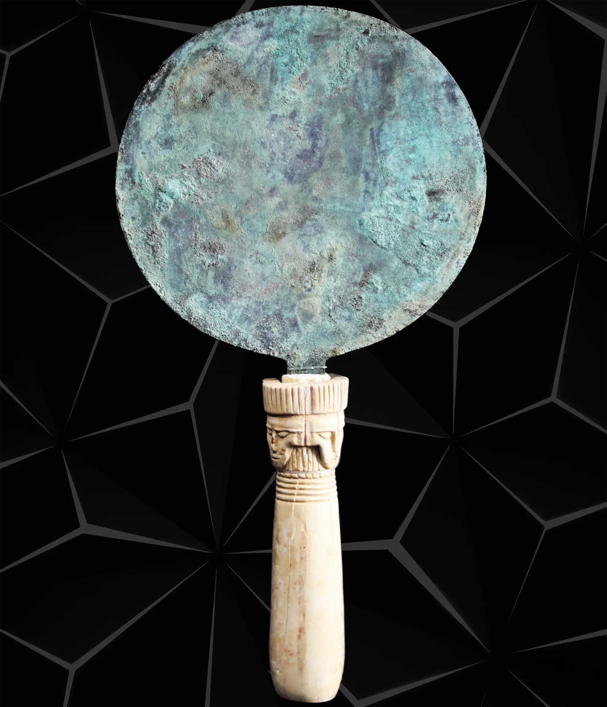 Copper mirror with ivory handle. Exquisite Historical Egyptian Jewelry Found near Luxor. US