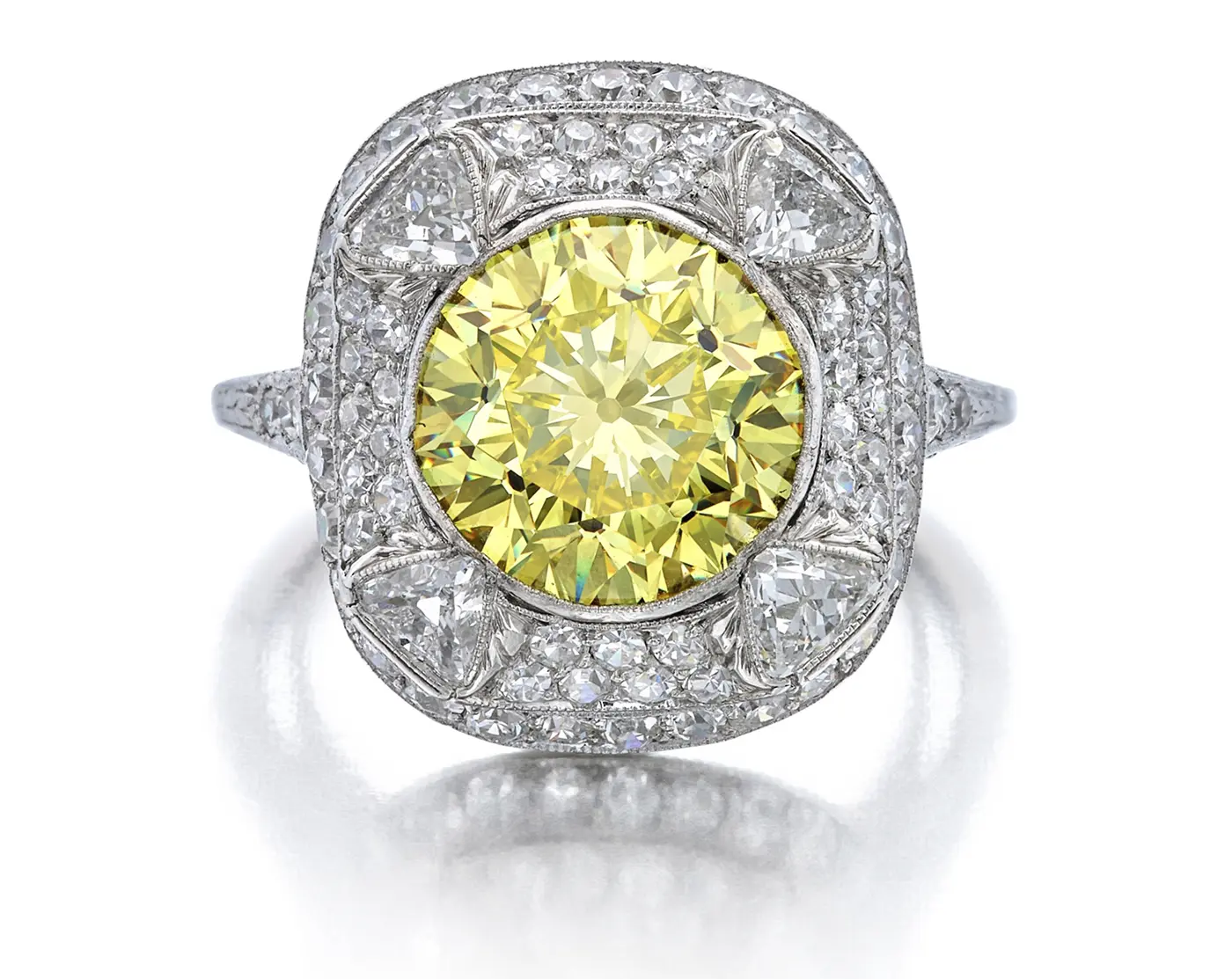 4.21ct ring that features a fancy vivid yellow VVS1 clarity main diamond. Sotheby’s Winter Auction Shines with Iconic Jewelry and Charitable Contributions. US