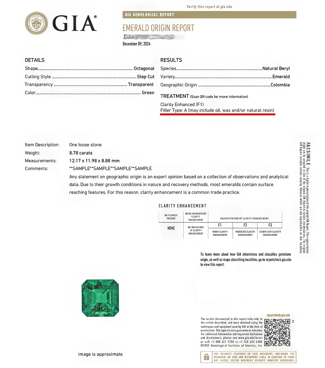 GIA emerald report with a filler type. GIA to Issue Emerald Filler Identification Reports. US