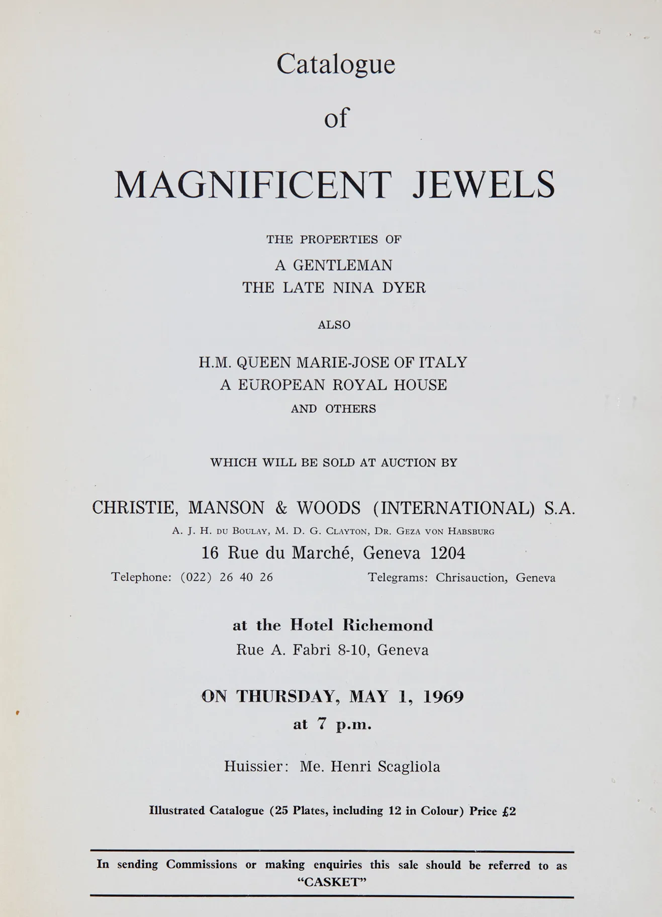 Catalog of the First Magnificent Jewels auction, Christie's Auction. From Love to Legacy: The Story Behind the World’s Most Expensive Emerald. US