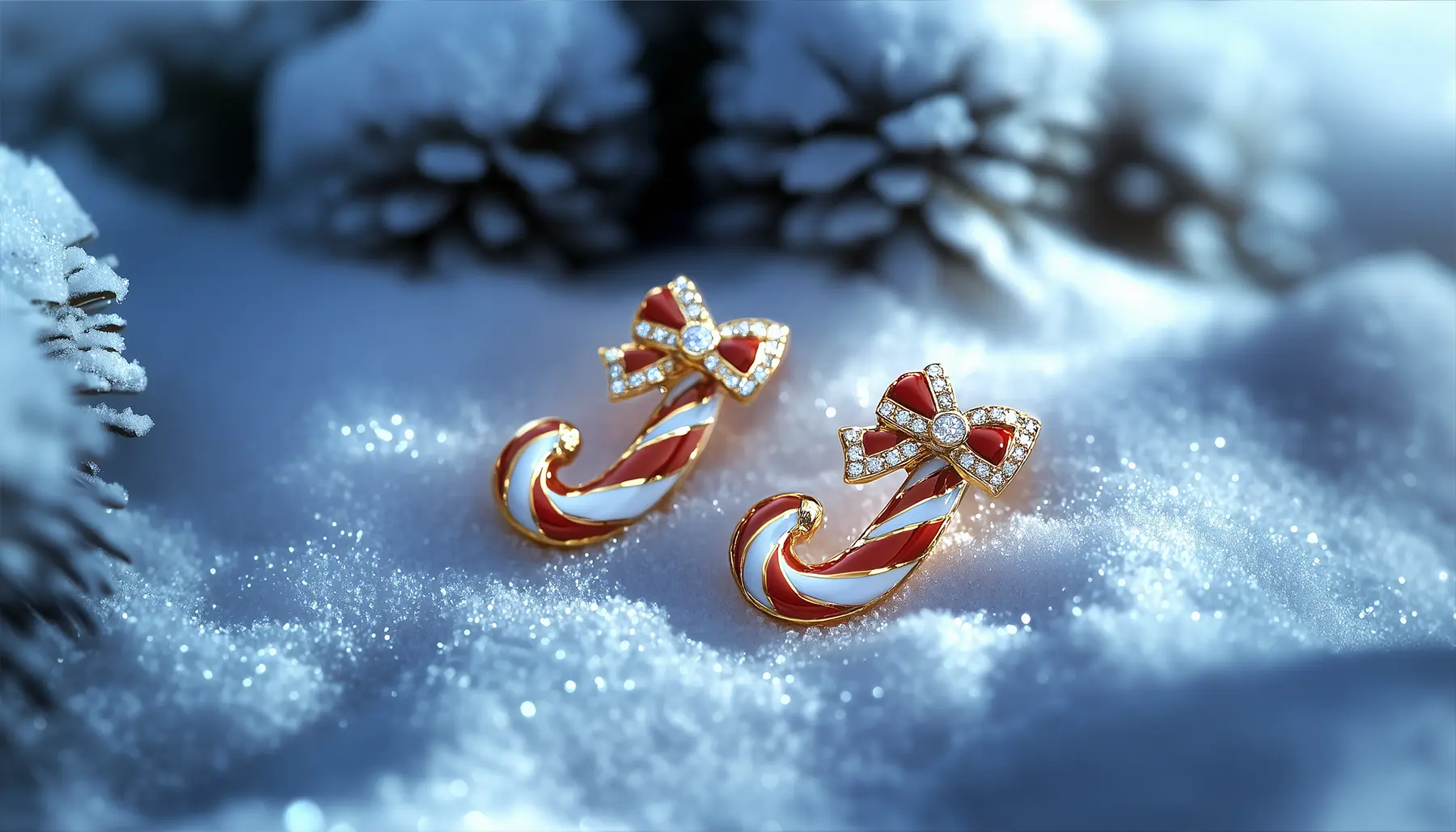 Gold Candy Canes Earrings with white and red enamel. Is This the Season to Be Jolly... Or Shiny? US