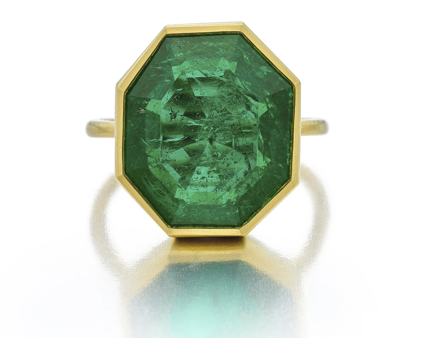 Bezel set octagonal-shaped step cut 10.97carat emerald ring. Sotheby’s Winter Auction Shines with Iconic Jewelry and Charitable Contributions. US