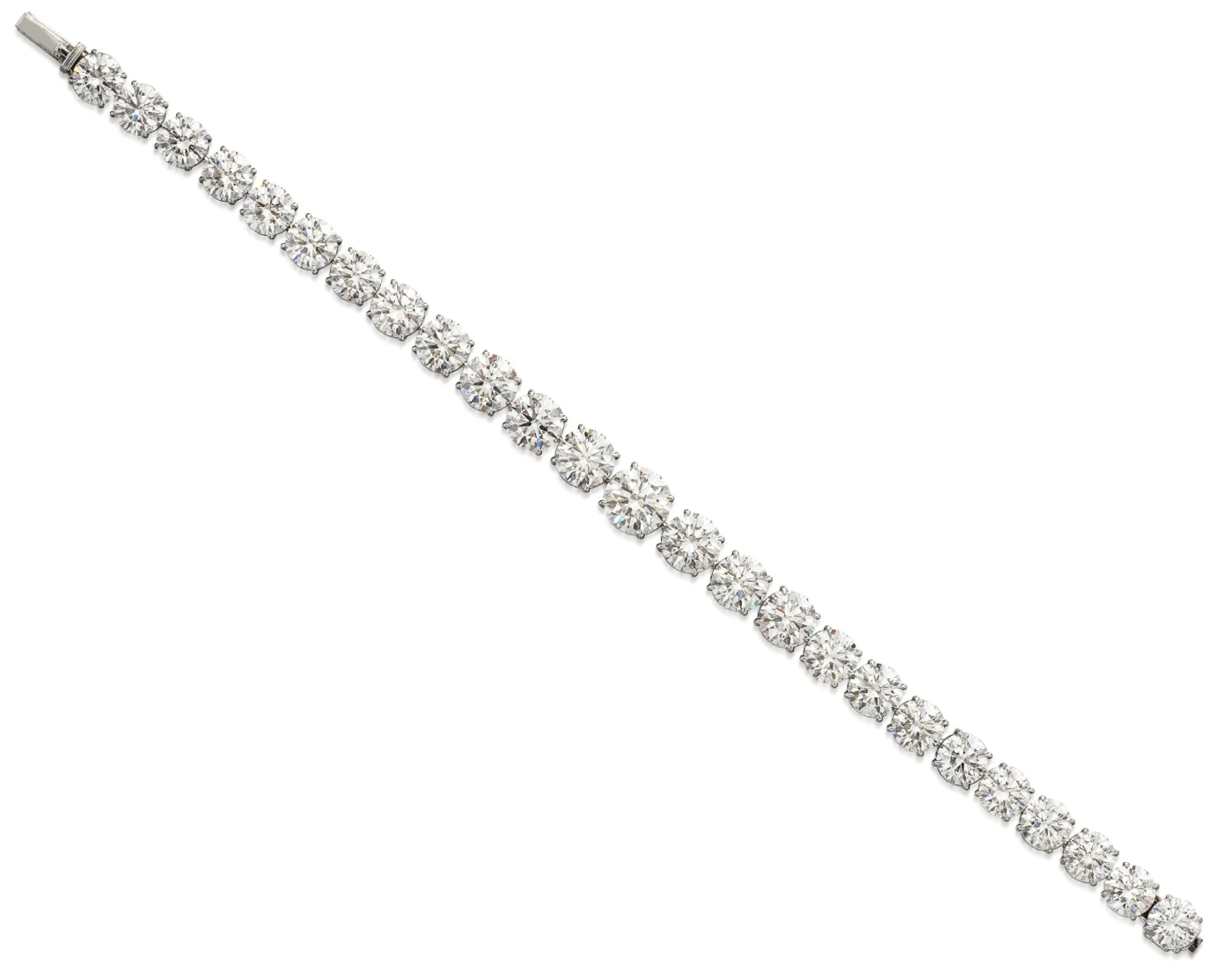 Open Diamond bracelet completely colorless diamonds ranging from 1.01 to 2.42 ct. Sotheby’s Winter Auction Shines with Iconic Jewelry and Charitable Contributions. US