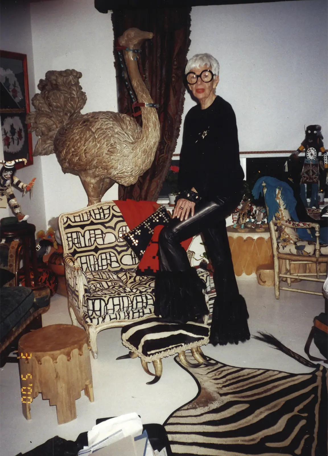 A Carved Ostrich Form Bar Gussy in the room with Iris Apfel. Dressing Boldly, Living Boldly: Iris Apfel’s Treasures on Auction. US