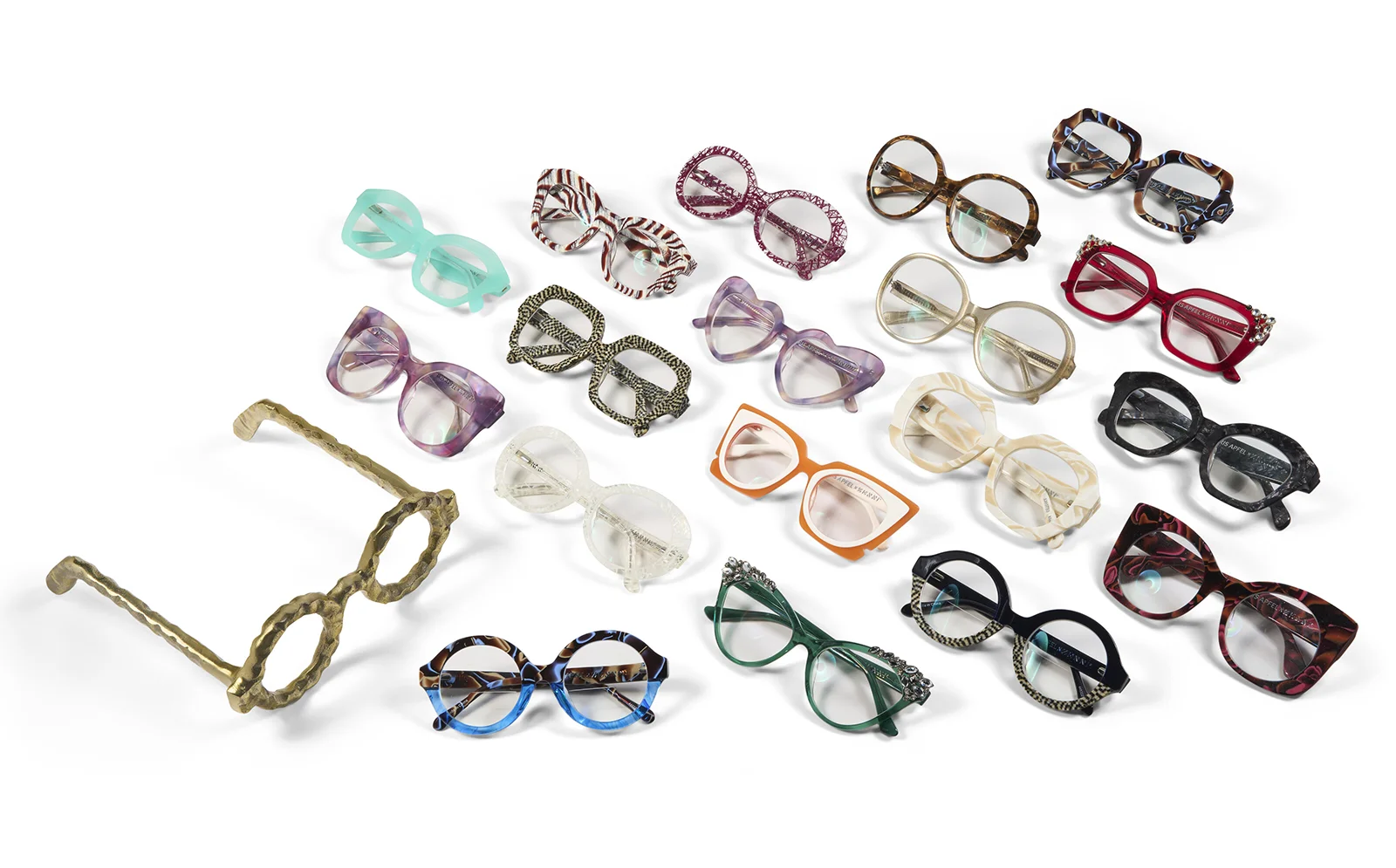 A Case of Eighteen Multicolor and Pattern Eyeglass Frames. Dressing Boldly, Living Boldly: Iris Apfel’s Treasures on Auction. US