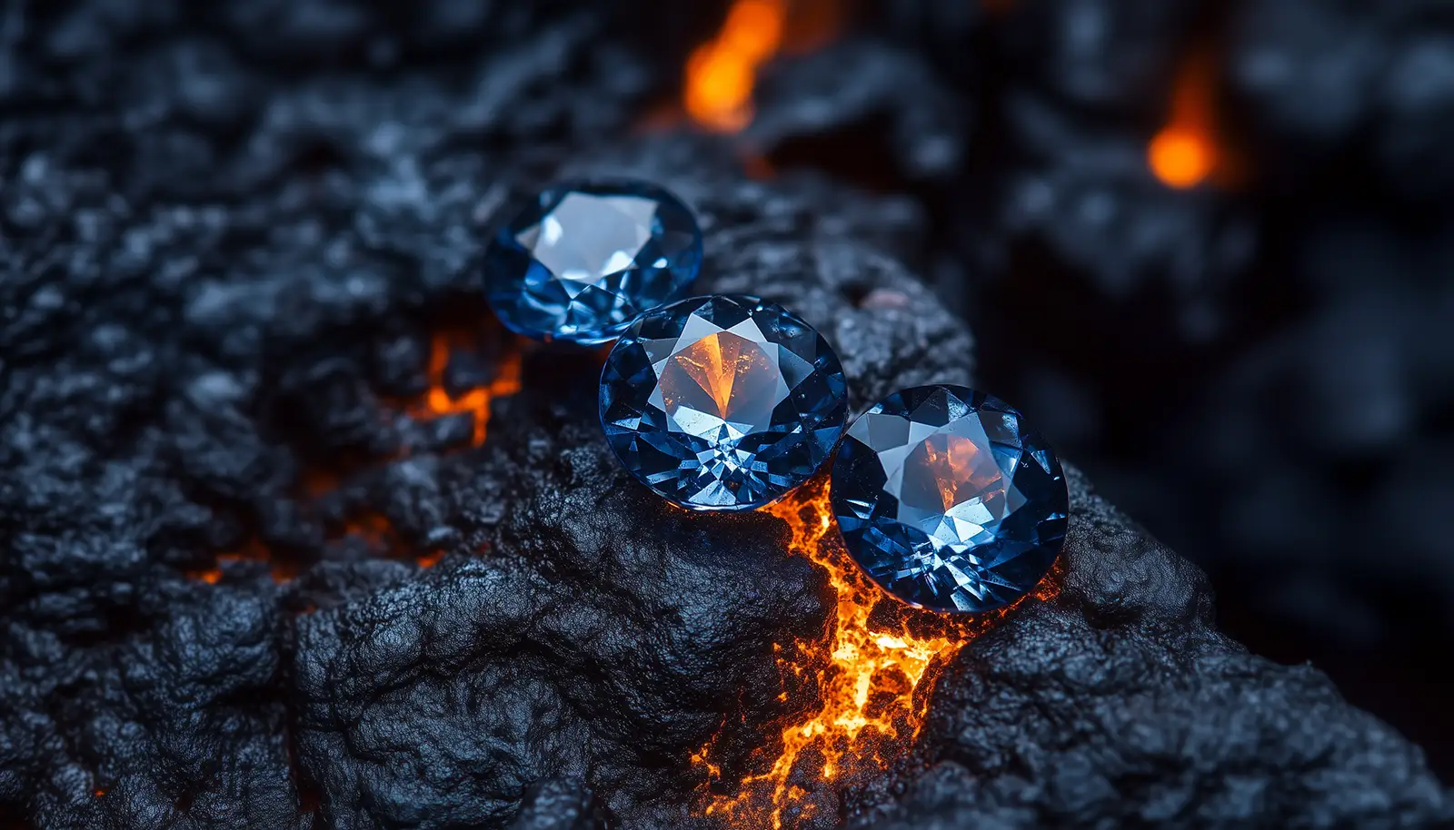 Round blue sapphires are encased within molten volcanic lava. Nature’s Masterpieces: The Gems Shaped by Volcanic Activity. News