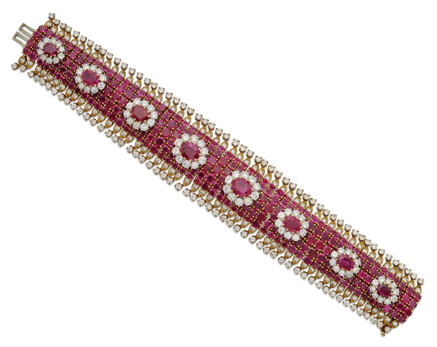 1970s Attributed to Harry Winston Ruby and Diamond bracelet. Luxury Auction in Saudi Arabia: Jewelry Struggles as Fine Art Dominates. News