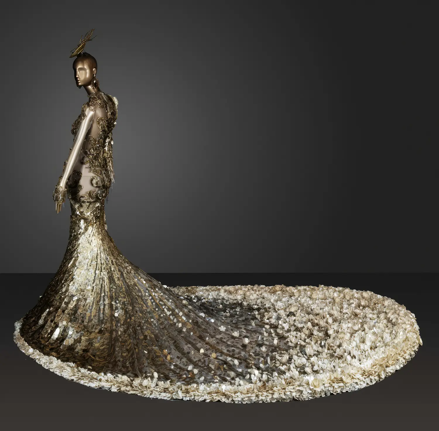 Couture Collection 'One Thousand and Two Nights' dress with 10000 gold sequins. Woven in Gold: Paris Show Traces the History of Gilded Fashion. News