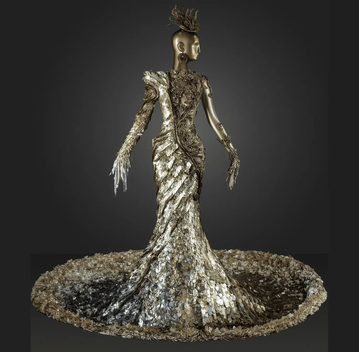 Guo Pei Couture Collection 'One Thousand and Two Nights' dress with 10000 gold sequins. Woven in Gold: Paris Show Traces the History of Gilded Fashion. News