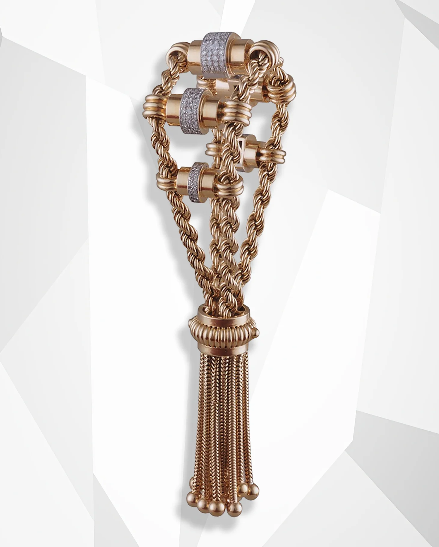 Boucheron gold rope chain tassel bracelet with diamond accents. Oscar 2025 Winners. The 6 Most Stunning Jewelry Moments from the 2025 Oscars—For Both Women & Men. News