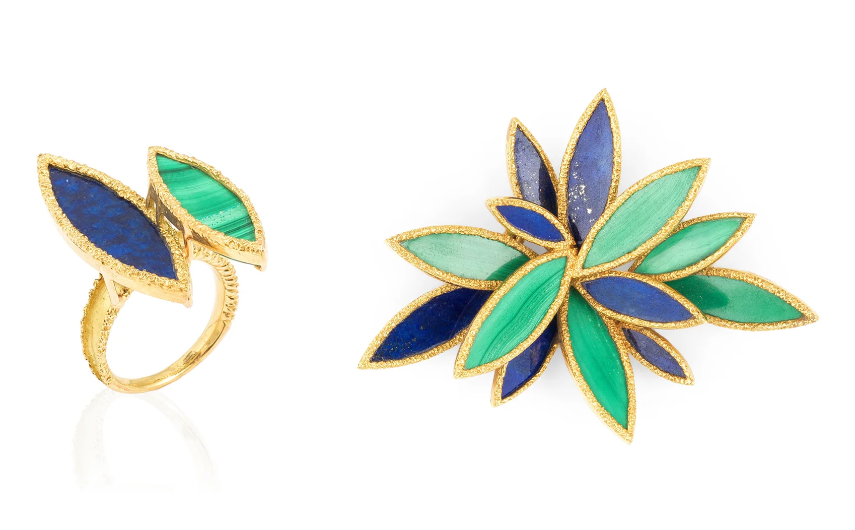 Bonhams Brings the Past to Life with Chaumet’s Hidden Jewels. News | Olertis Chaumet Malachite and Lapis Lazuli Gold Ring and Brooch. Circa 1970. Bonhams Brings the Past to Life with Chaumet’s Hidden Jewels. News
