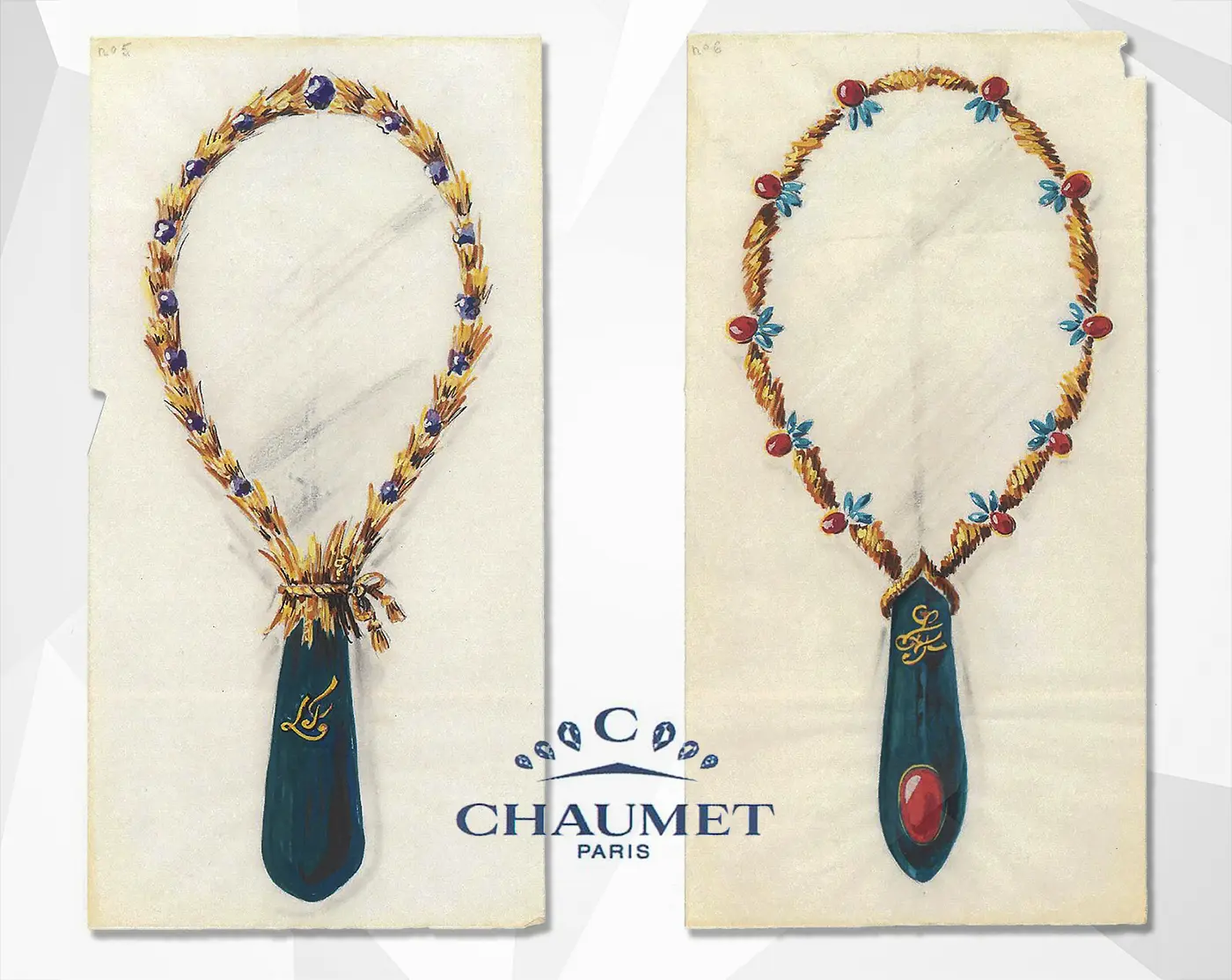 Chaumet Turquoise Coral and Aventurine Hand Mirror. Sketch Circa 1968. Bonhams Brings the Past to Life with Chaumet’s Hidden Jewels. News