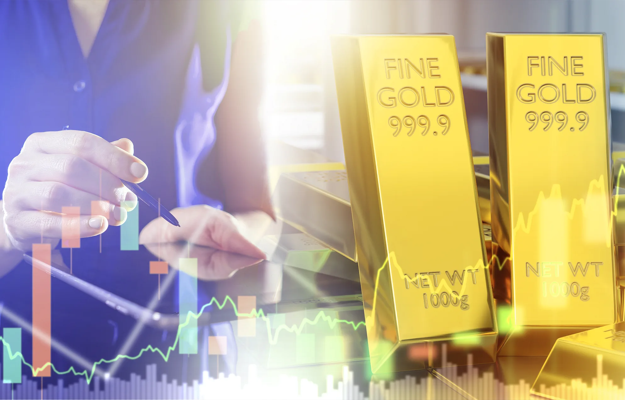 Gold bars against the background of stock market charts. Gold Prices Hit a New High: Is Geopolitics to Blame? News