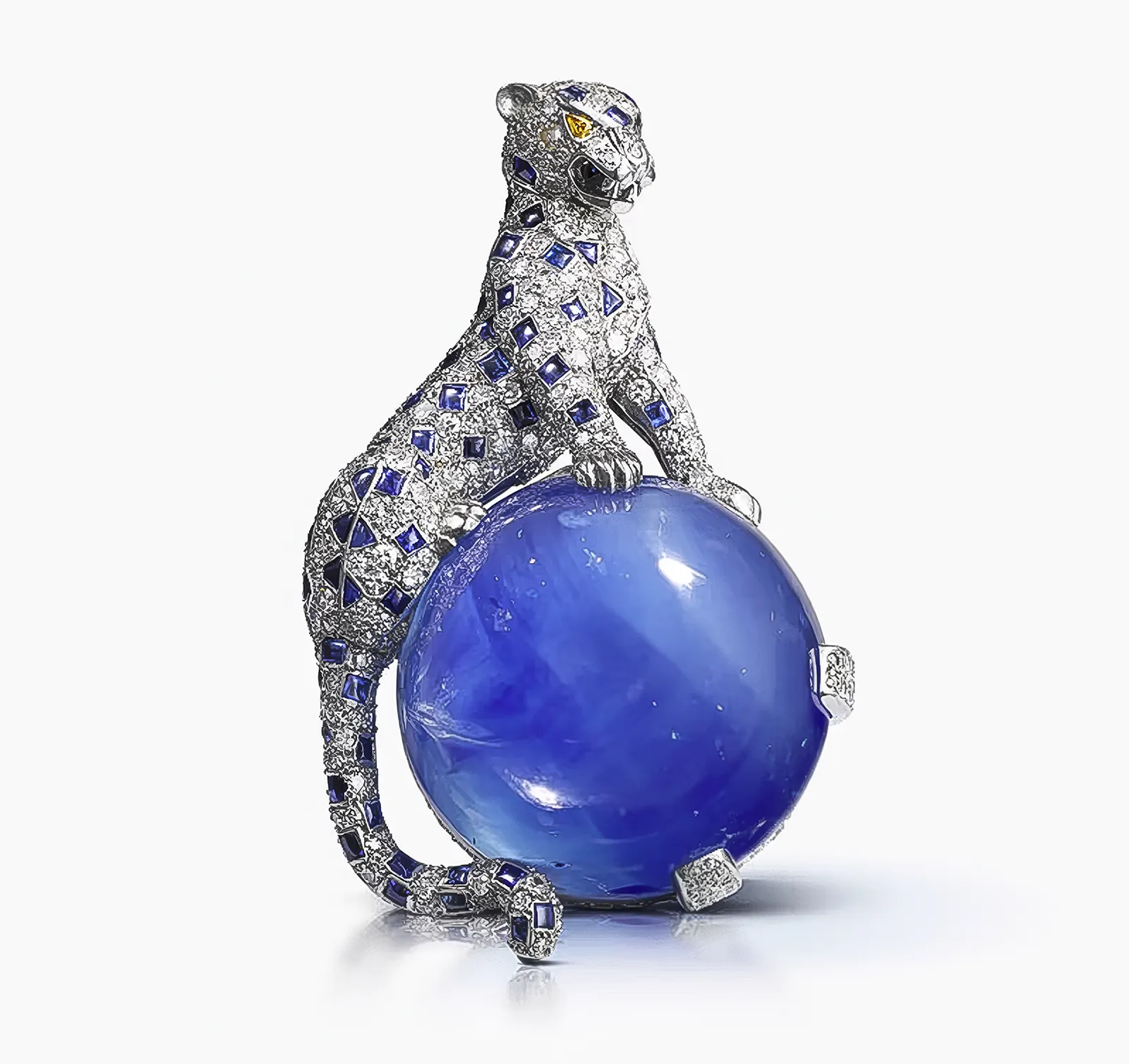 Cartier at the V&A: Where Queens, Heiresses, and Hollywood Legends Meet in Jewels. News The Duchess of Windsor's panther shaped platinum and gold brooch with clear and yellow diamonds and sapphires. Cartier at the V&A: Where Queens, Heiresses, and Hollywood Legends Meet in Jewels. News