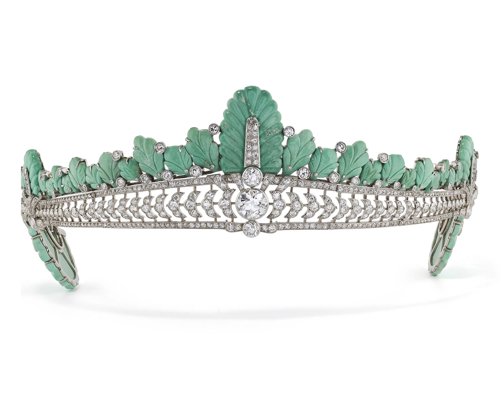 Platinum Gold Tiara with Turquoise Leaves and Diamonds. Cartier’s Astor Tiara Will Be Auctioned at the London Jewels Event in June This Year. News