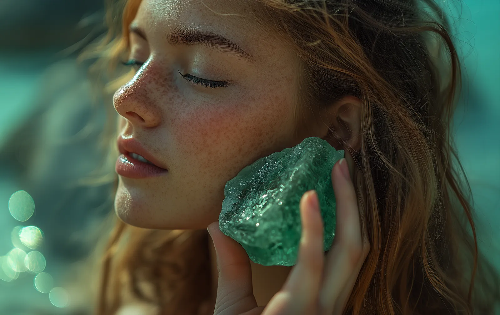 How Can We Tap into the Mystical Power of Stones? News | Olertis The red haired girl listens to the emerald holding it to her ear. How Can We Tap into the Mystical Power of Stones? News