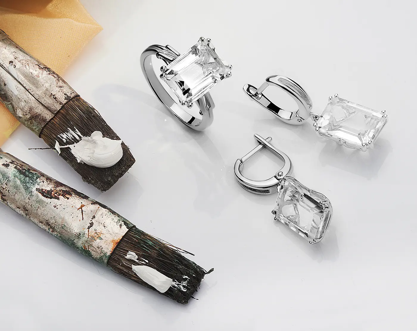 Platinum earrings and ring with radiant-cut diamonds. Gold’s Price Makes Jewelers Seek an Alternative, and Platinum Is Shining Bright. News