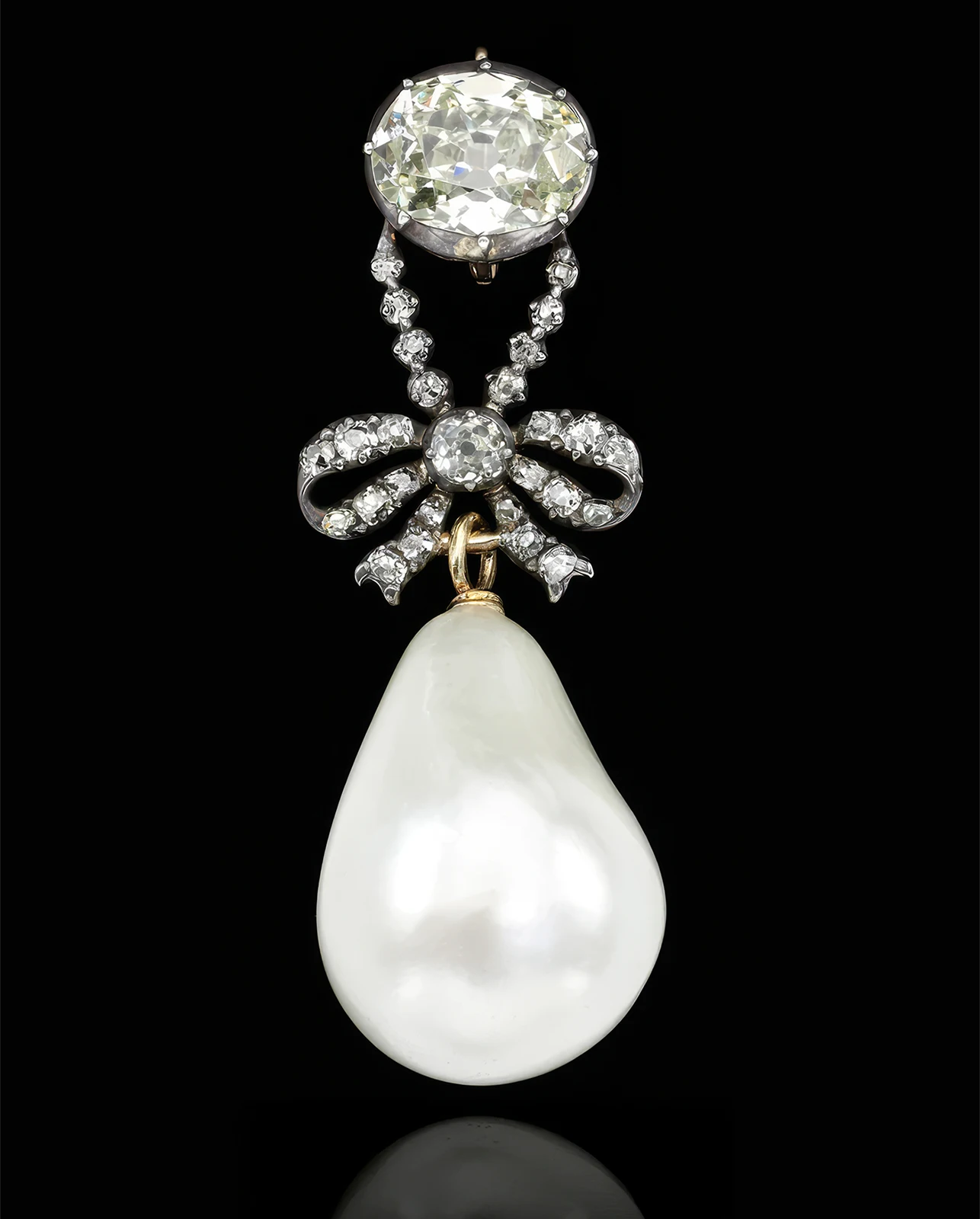 Exceptional and highly important natural pearl and diamond pendant, 18th century. 15.90 x 18.35 x 25.85mm. Marie Antoinette Style: Will The Queen’s Elegance Ever Shine Again? News
