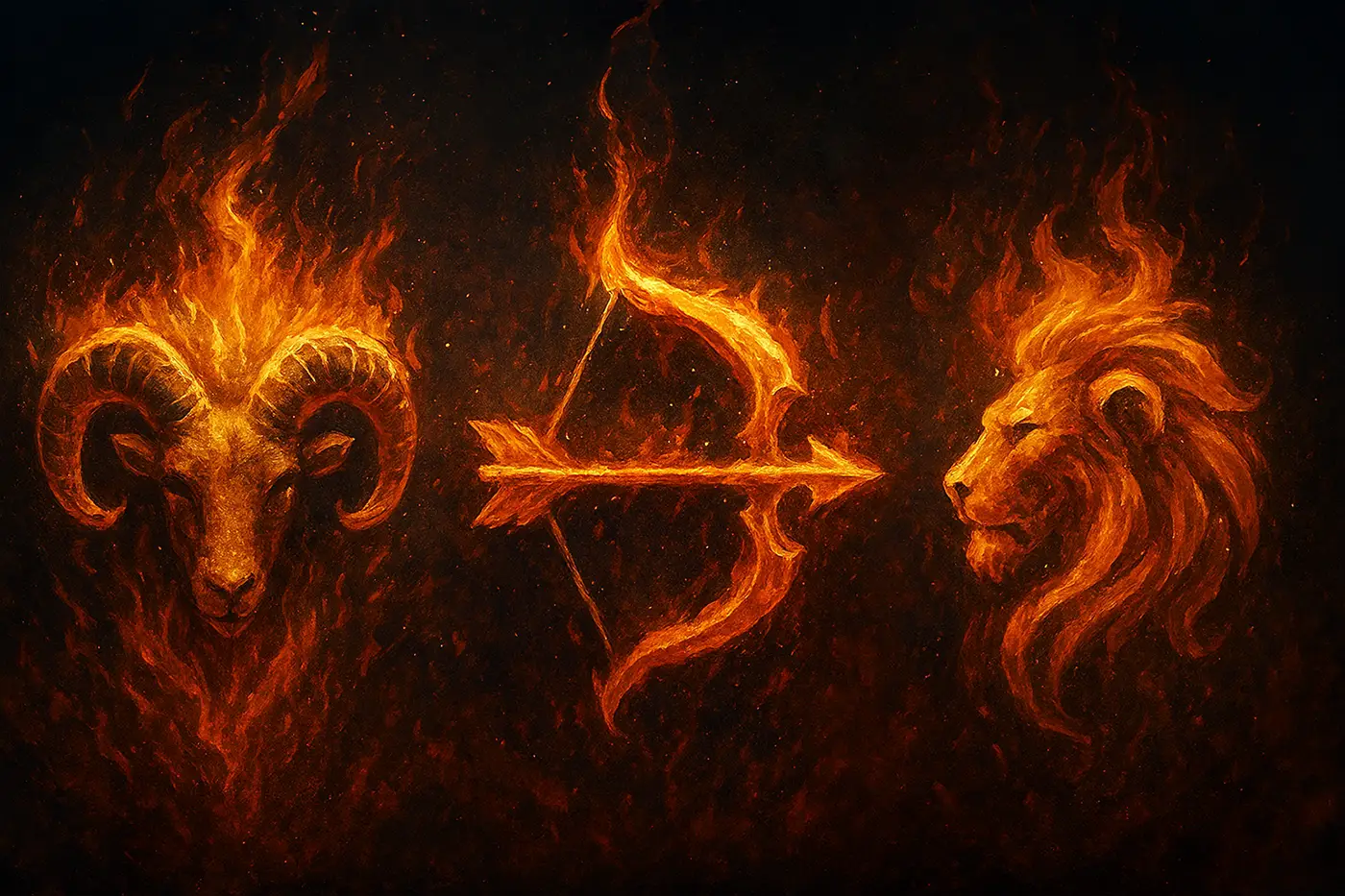 How to Find Your Perfect Stone: The Science of Zodiac Signs. News | Olertis Against a fiery background are the zodiac signs Aries, Sagittarius, and Leo. How to Find Your Perfect Stone: The Science of Zodiac Signs. News