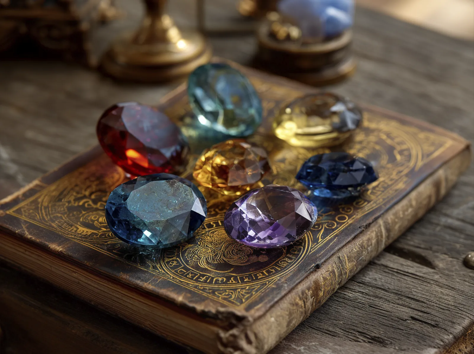 Sapphire, amethyst, ruby, topaz, citrine, aquamarine, and a yellow diamond rest on an ancient book describing the signs of the zodiac. How to Find Your Perfect Stone: The Science of Zodiac Signs. News