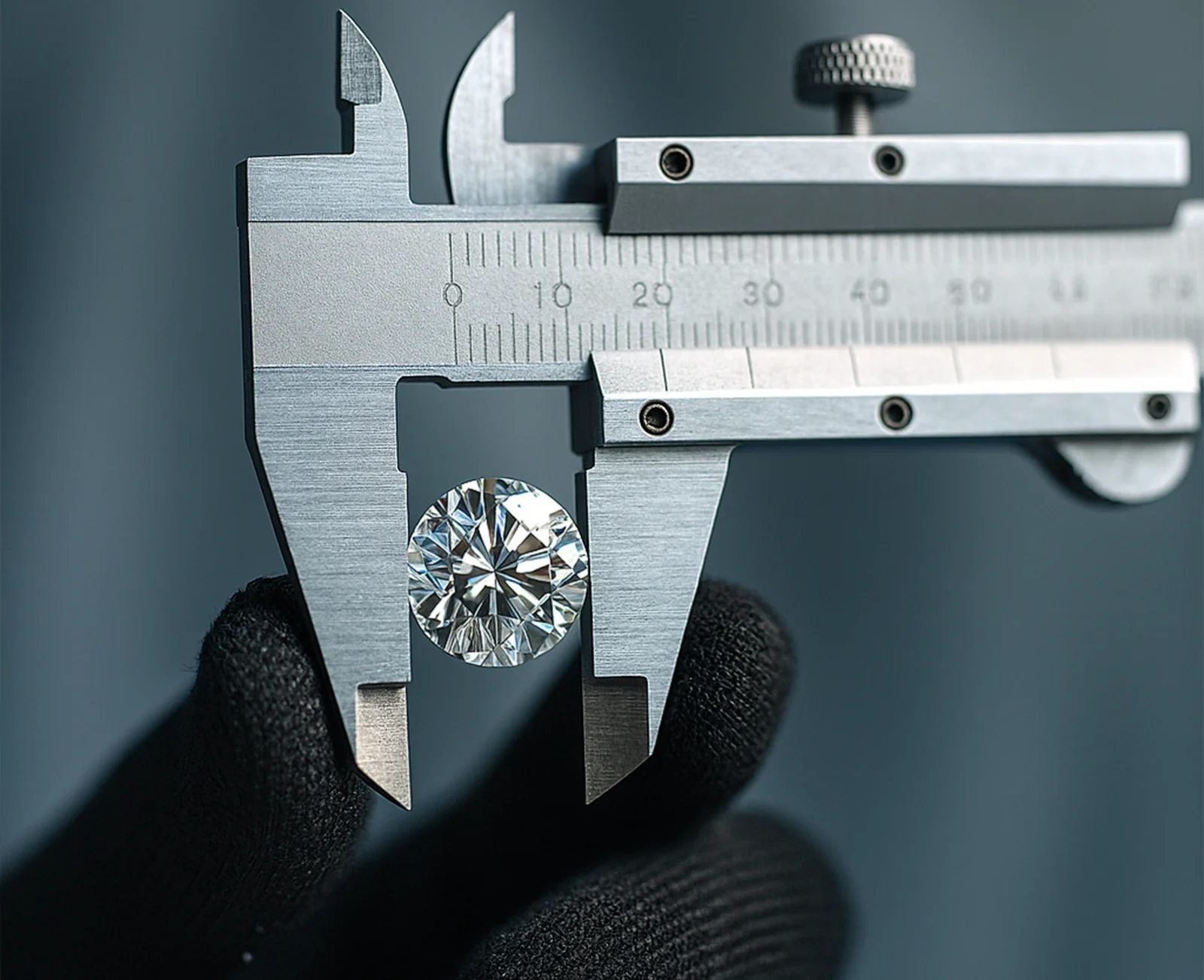 Custom Jewelry Pricing: Stones and Certification Explained. Olertis A gemologist measures a diamond using a caliper. Custom Jewelry Pricing: Stones and Certification Explained. US