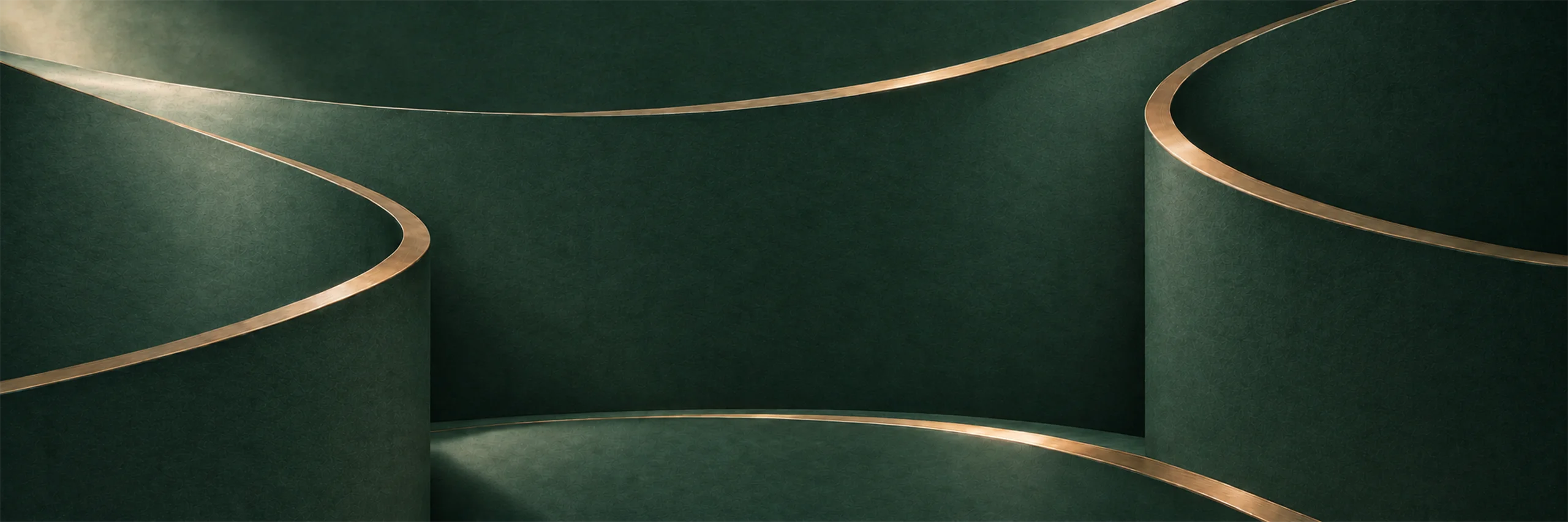 Curved dark green panels with gold edges for the Olertis AI Jewelry Design Studio.